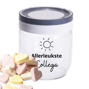 Glazen pot met snoep - Allerleukste collega