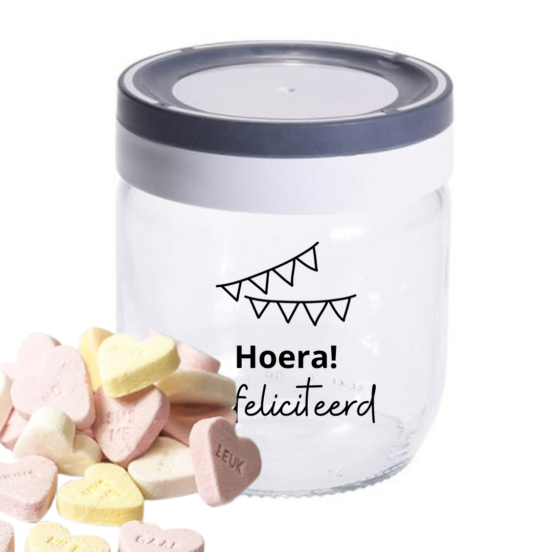 Glazen pot met snoep - Gefeliciteerd