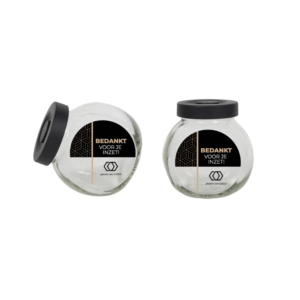 Kleine glazen pot met snoep - Bedankt (per 12 stuks - €4,95 p.s.)