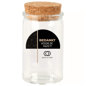 Mini glazen potje met snoep - Bedankt (per 12 stuks - €1,61 p.s.)